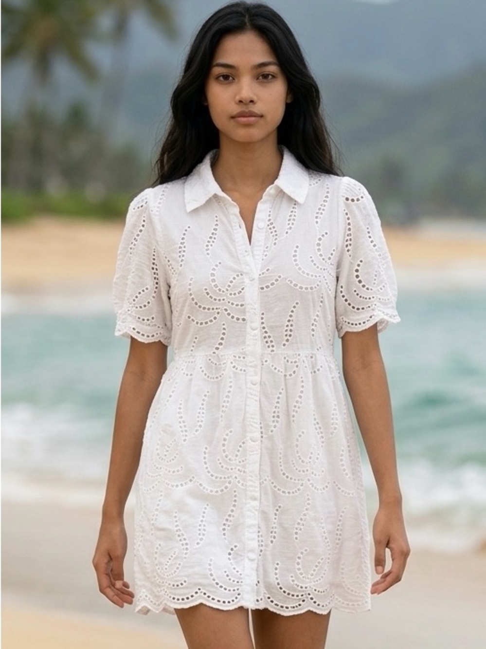 Morrisday the Label 100% Cotton White Bow Lace Eyelet Coquettegirl Mini Dress -L